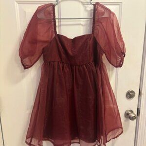 Wine Red Baby Doll Organza Dress